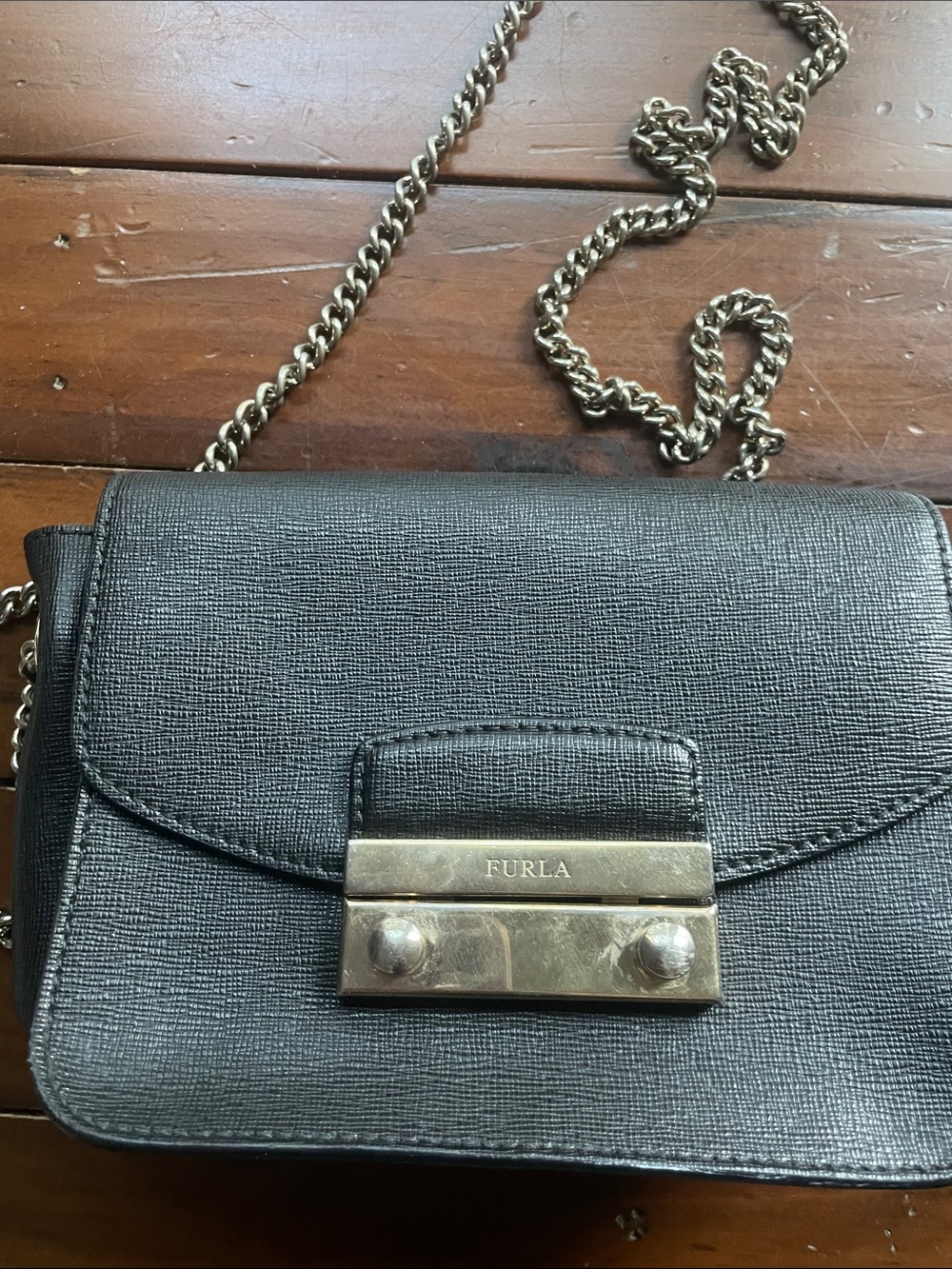 Furla Black Crossbody Bag with Gold Hardware
